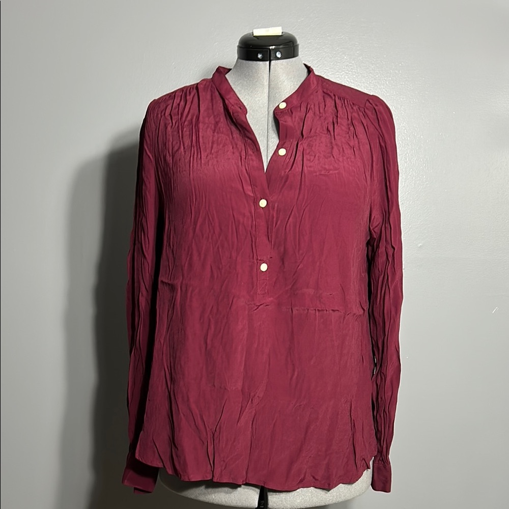 GAP Red Blouse with Cuffed Sleeves and Mandarin Collar large